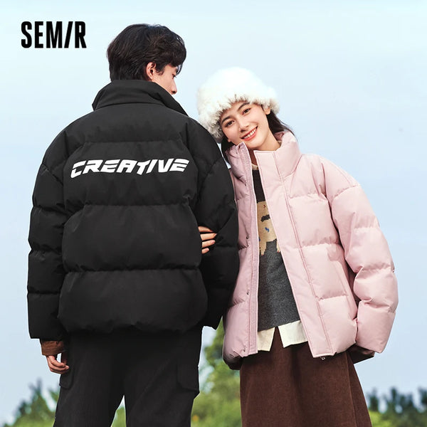 អាវក្រៅ Semir សម្រាប់បុរស សាច់ក្រណាត់ក្រាស់ បោះពុម្ពពណ៌ កអាវឈរ រលុង សមសម្រាប់ឆ្នាំ 2026 សម្រាប់ទីក្រុង ធម្មតា កក់ក្តៅ រចនាប័ទ្មគូស្នេហ៍