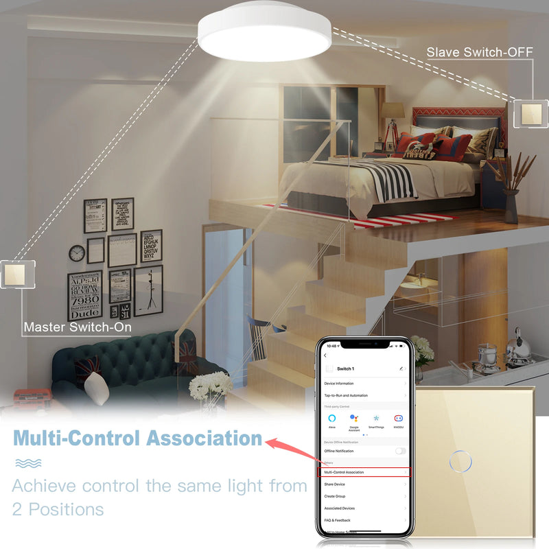 BSEED EU Standard Smart WiFi Light Switch 1/2/3 Gang 1/2/3 Way Touch Wall Switch & Socket Outlet Works with Google Home Alexa