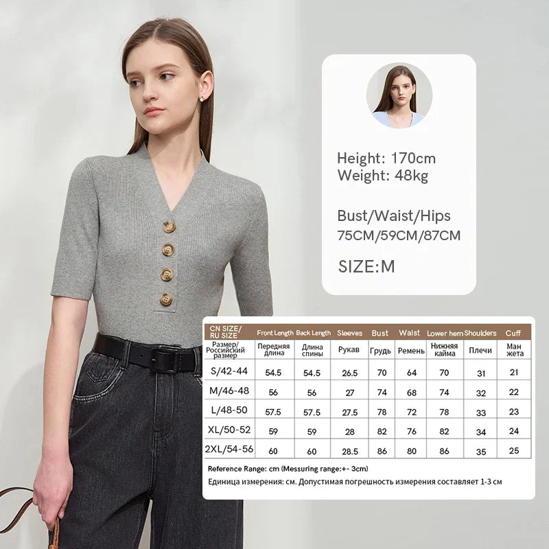 អាវយឺតប៉ាក់ AMII Minimalist សម្រាប់ស្ត្រី រដូវស្លឹកឈើជ្រុះឆ្នាំ ២០២៦ រចនាប័ទ្ម New England សម្រាប់ធ្វើដំណើរ ក V ស្លីមស្តើង អាវប៉ាក់ ១២៥២១០៨៦
