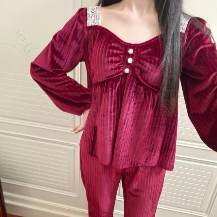 Chest Pad Lady Long-sleeved Two-piece Suit Sleepwear Pajamas New Spring Autumn 2026 Elegant Home Clothes Pyjama Femme Nightwear