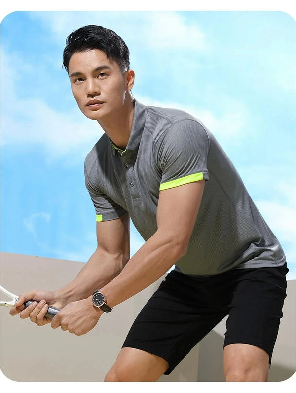 Quick-drying grid Fabric Men's short-sleeved Summer polo shirt  custom logo team cloth   light and breathable  sport business