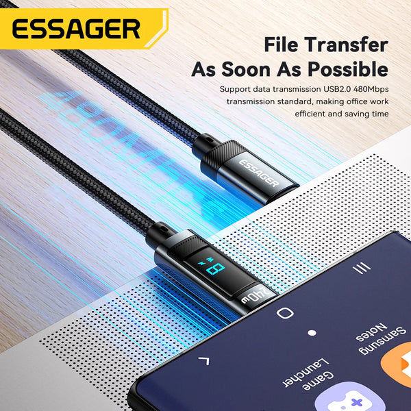 ខ្សែសាក Essager 240W USB Type C ទៅ USB C 100W PD 3.1 សាកលឿនសម្រាប់ Macbook Pro Xiaomi Samsung Laptop USBC Cord 2M