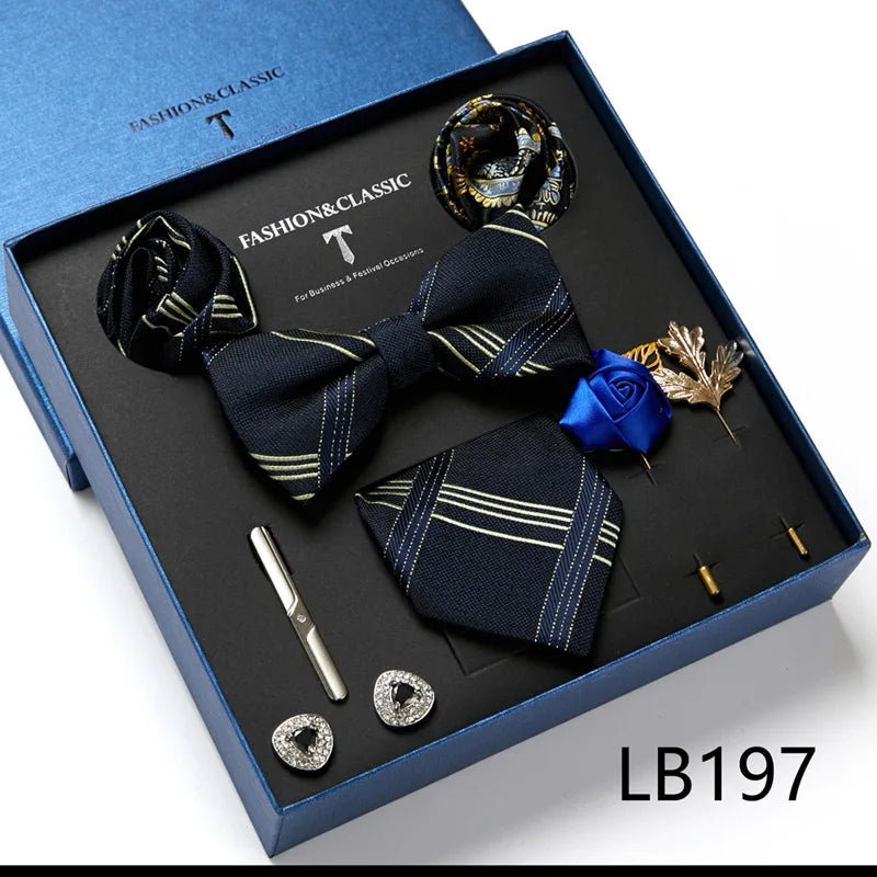 Men's Suit Dress Accessories (Tie + Bow Tie + Square Scarf + Tie Clip + Button + Metal Flower Brooch) 36 Colors To Choose From