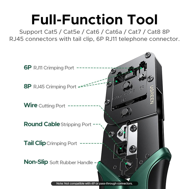 UGREEN RJ45 Crimper Tools Crimping Pliers for CAT5/6/7/8 8P/6P Ethernet Lan Cable Network Cutter Stripper Plier Multifuntion