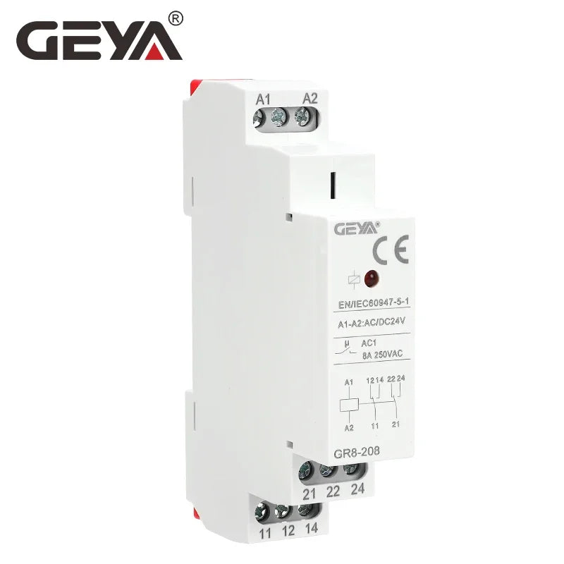 GEYA Din Rail Type GR8 AC DC 12V 24V 230V Switch Relay Intermediate Relay Auxiliary Relay 8A 16A ROHS Approved