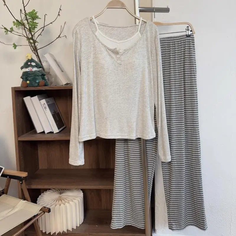 Fashion Striped Modal Women's Pajamas Set New Long Sleeve Home Wear Clothes Lounge Spring Autumn Sleeping Pyjamas Femme Suit
