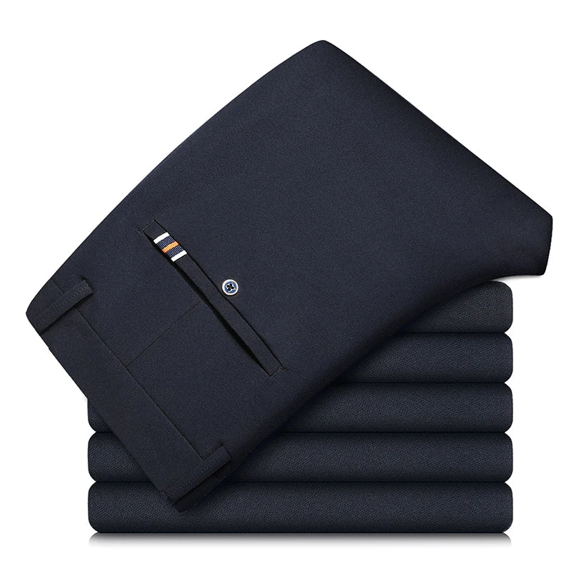 2026 Men's Elastic Casual Pants in Royal Blue And Black Slim Fit Trousers Fashionable Stretchy Leisure Trousers in Chinese.