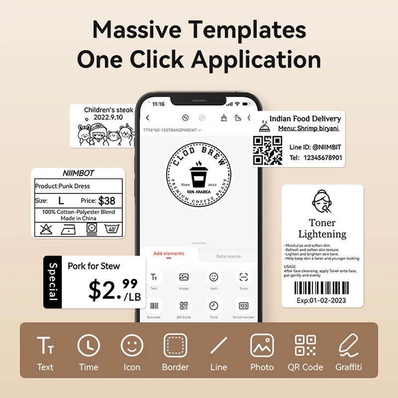 Niimbot B1 Thermal Printer Self-adhesive Food Stickers Bluetooth Label Maker Pocket Name Pirce Bacode Bussiness Labeling Machine