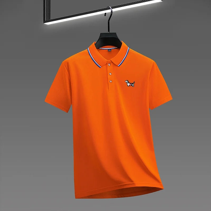 Summer New Men Short-Sleeved Polo Shirt Lapel Color Blocking Dog Embroidery Business Casual Polo Shirt Ventilate Men's Clothing