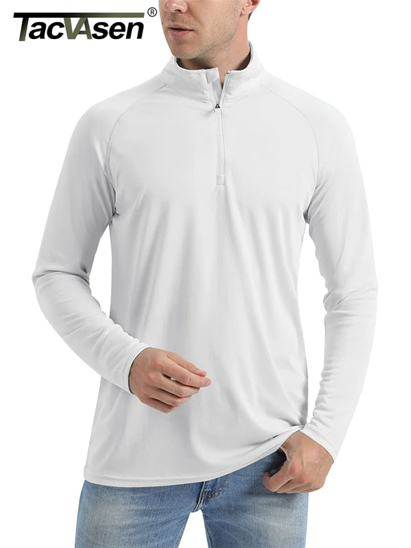 TACVASEN UPF 50+ T-shirts Men's 1/4 Zip UV Protection Long Sleeve T Shirts Fishing Hiking Performance Tee Shirts Pullover Tops