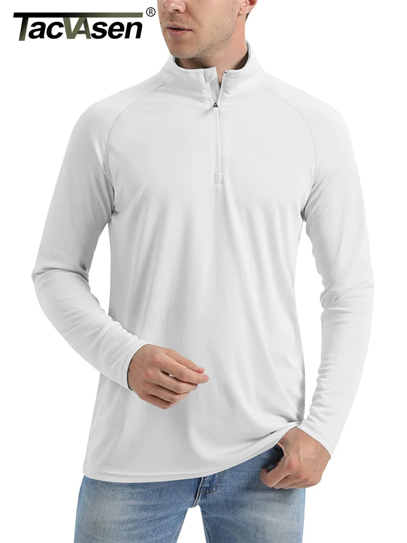 TACVASEN UPF 50+ T-shirts Men's 1/4 Zip UV Protection Long Sleeve T Shirts Fishing Hiking Performance Tee Shirts Pullover Tops