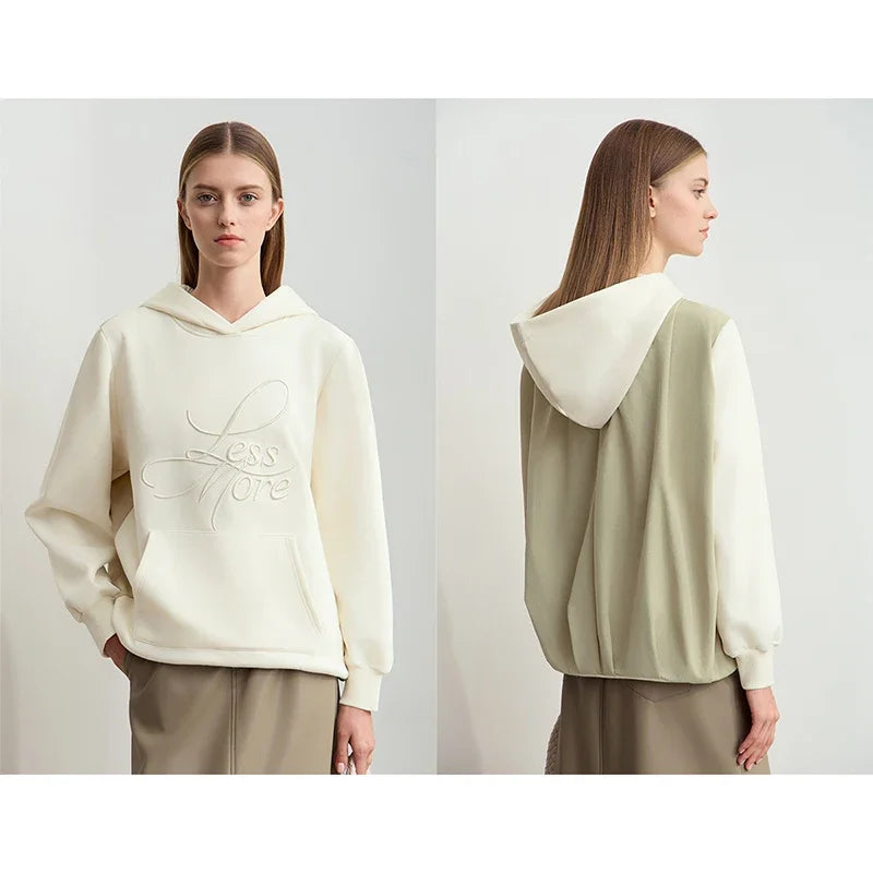 Amii 2026 Winter Clothes Women Long-sleeved Color Matching Embroidery Pocket Fleece Hooded Sweater Loose Casual Tops 12444202