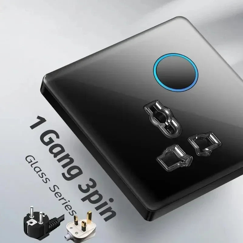 Tempered Glass Panel 1 2 3 4 Gang Wall Button Light Switch 1 2Way International universal LED Indicator reset point Power ON OFF