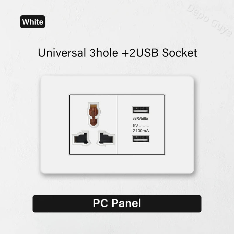 EU Korea Standard 4*2 Wall Light Switch Socket,USB Type-c 20W Fast Charger plug,1/2/3/4/Gang 2 Way Switch PC Panel Power ON OFF