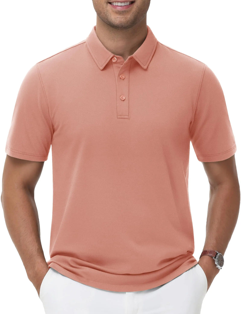 TACVASEN Polo Shirts Men's Short Sleeve Soft Cotton Pique T-Shirts 3 Buttons Classic Fit Casual Performance Golf Shirts Cooling