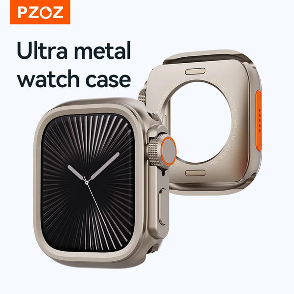 PZOZ Metal Shell PC Back Cover For Apple Watch Series 12 11 10 9 8 7 se 46mm Change to Ultra 49mm For iWatch Ultra 4 3 2 Case