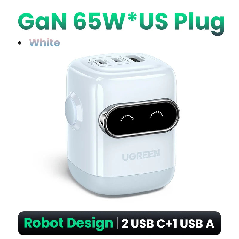 【US Plug】UGREEN 65W 30W GaN Charger Robot Design QC4.0 3.0 PPS for iPhone 18 17 16 Pro Macbook Laptops Tablet PD3.0 Fast Charg