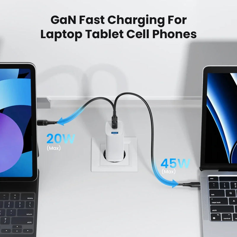 ឆ្នាំងសាក GaN USB Type C 67W PPS PD QC3.0 ឆ្នាំងសាករហ័សសម្រាប់ MacBook Laptop Tablet iPhone 14 iPad Samsung S23 Ultra
