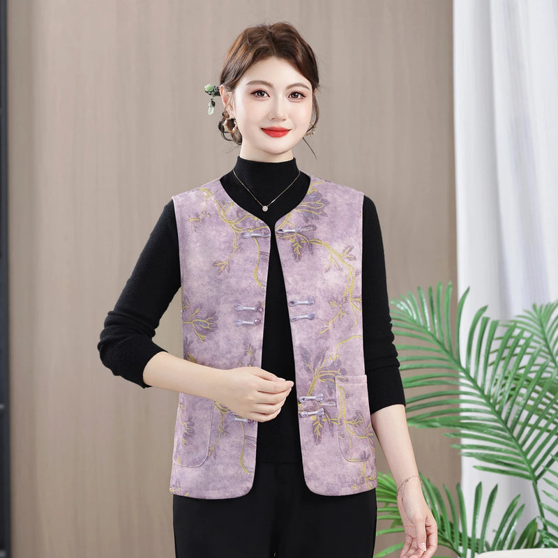 អាវកាក់បែបបុរាណចិន Sle Retro សម្រាប់ស្ត្រី ប៊ូតុងនិទាឃរដូវ សម្លៀកបំពាក់ម៉ាក់ អាវកាក់ប៉ូលីអេស្ទ័រ អាវធំ