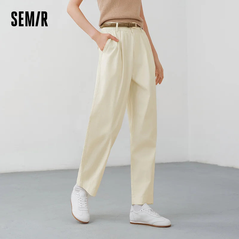 Semir Women Pants Solid 2026 Elastic Waist Pleated Loose Fit Tapered Urban Casual Everyday Style Soft Comfortable Daily Wear