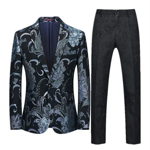 2026 Men's Blue Embroidered Two-Piece, Red Slim Fit Suit Jacket and Trousers Red Green Blazers Coat with Pants, Asian Size 6XL