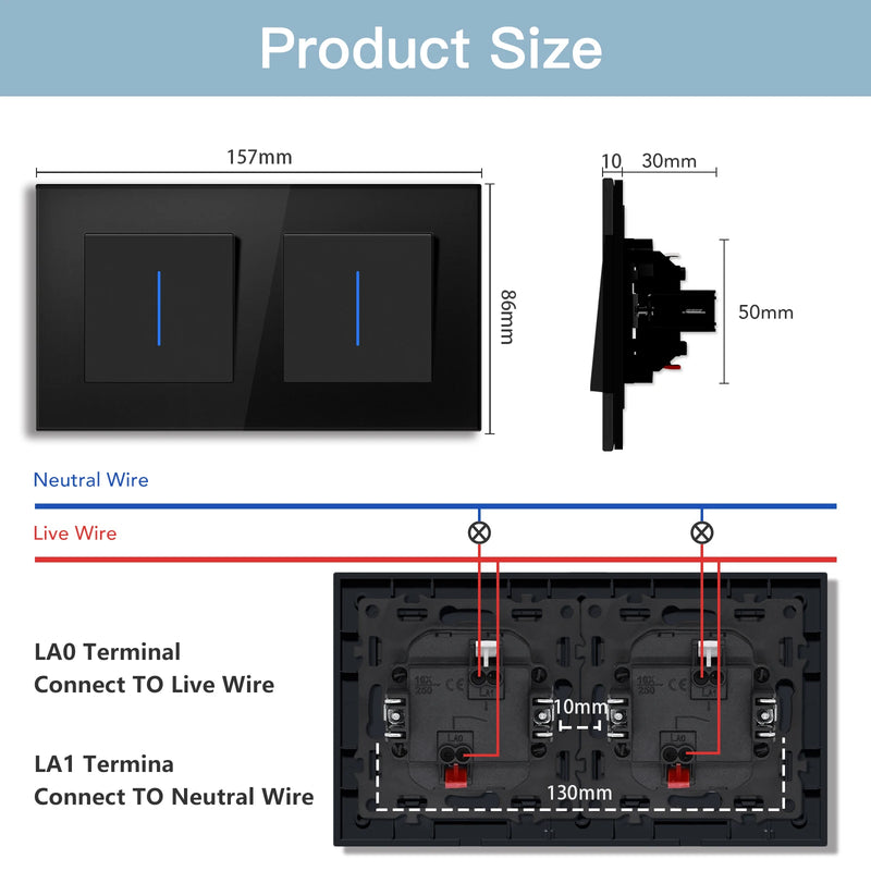 BSEED E Series Mechanical Wall Light Switch Button Switch 1/2Gang 1Way With Wall Socket Crystal Glass Panel Switch On Off 250V