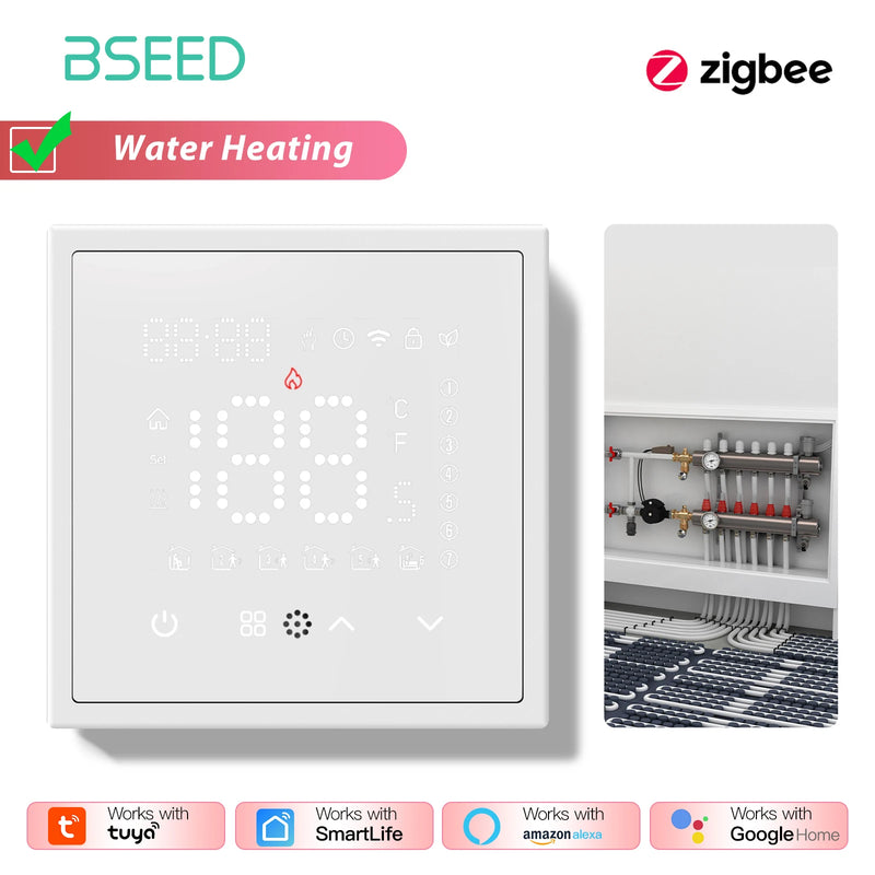 BSEED Zigbee Electric Floor Heating Water Boiler Room Thermostat ZigBee Alexa Google App Temperature Controller Plastic Frame