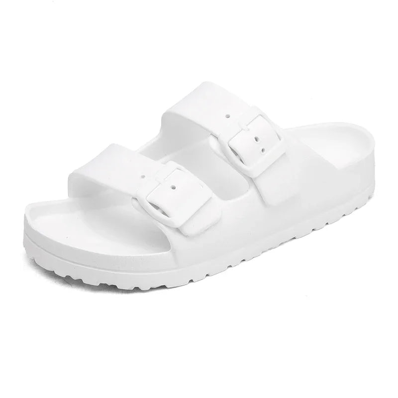 Summer Women Classic Slides Slippers Slip on Beach Sandals With Double Buckle Comfort Lightweight EVA
