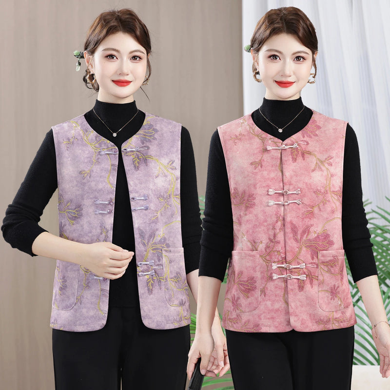 អាវកាក់បែបបុរាណចិន Sle Retro សម្រាប់ស្ត្រី ប៊ូតុងនិទាឃរដូវ សម្លៀកបំពាក់ម៉ាក់ អាវកាក់ប៉ូលីអេស្ទ័រ អាវធំ