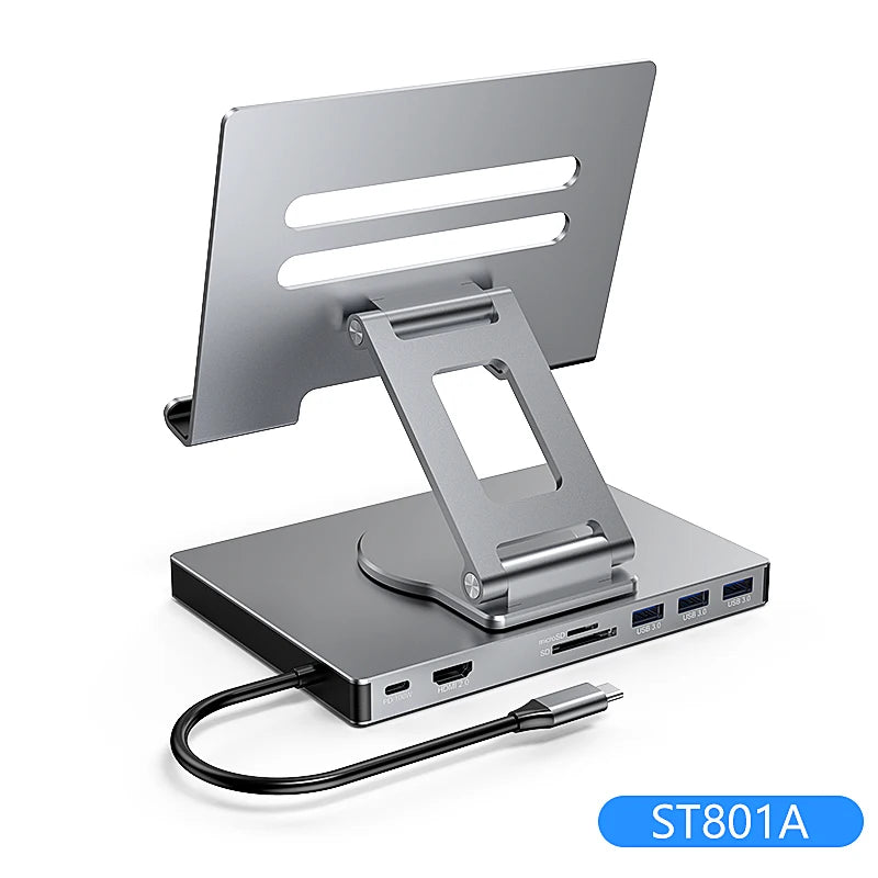 ជើងទម្រ iPad Blueendless USB C Hub 4K 60HZ HD Type-C 100W PD SD/TF Slot Reader USB 3.0 5Gbps 9 ក្នុង 1 Type-C Hub សម្រាប់ដាក់ iPad