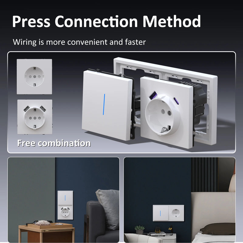 BSEED Wall Button Switch 1/2Gang USB Type-C Wall Socket Module Part Internet TV Telephone Socket Plastic Frame DIY Function Part