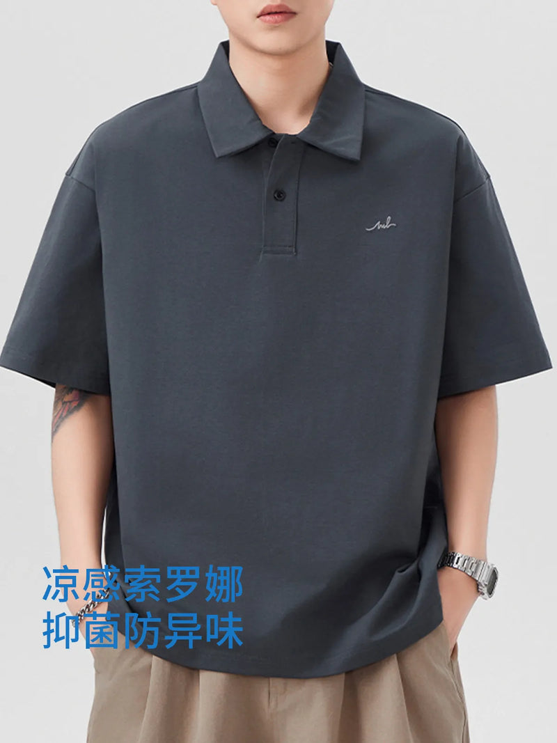 DUKEEN Men Quick Dry Polo Shirt Summer Cooling Sorona Lightweight Loose Embroidery Casual Turn Down Collar T Shirt