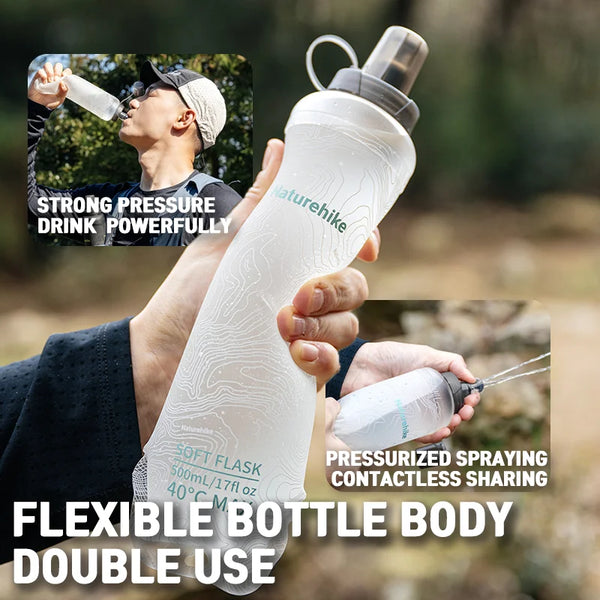 ដបទឹកទន់ Naturehike TPU Silicone ក្បាលបាញ់ទឹកបត់បានទម្ងន់ស្រាលសម្រាប់ឡើងភ្នំក្រៅផ្ទះ កាបូបស្ពាយសម្រាប់ដាក់ទឹកកំសៀវ