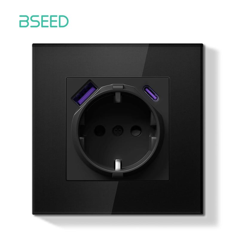 BSEED E Series 1/2Gang Button Light Switch Knob Dimmer Switch Wall EU Power Socket ST TV Socket Glass Panel Switch Socket Series