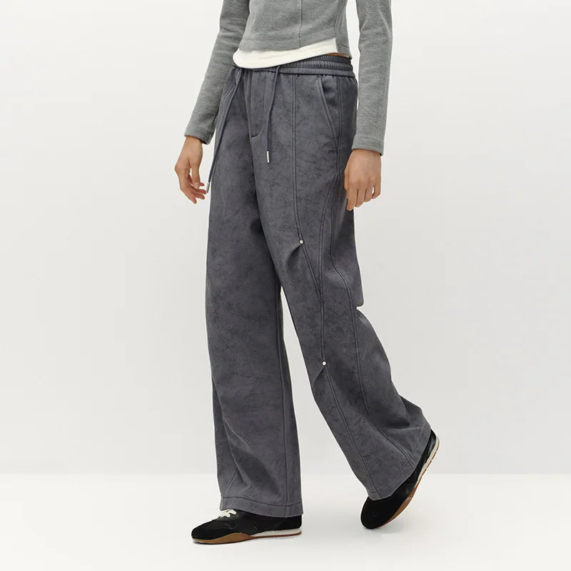 Semir Women Pants Fleece Lined Panelled Design Loose Fit Wide Leg Street Style 2026 Winter Everyday Style Full Length