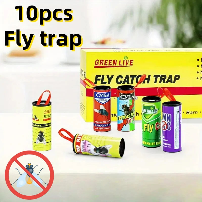 10 green live fly traps-powerful fly stickers, suitable for home, garden and indoor use-do not need electricity