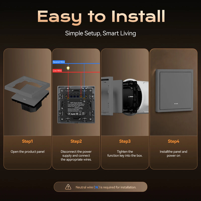 BSEED E Series 1/2/3/4Gang 2Way WIFI Light Switch Smart Click Button Switch Plastic With EU Power Socket Tuya Smart Life Control