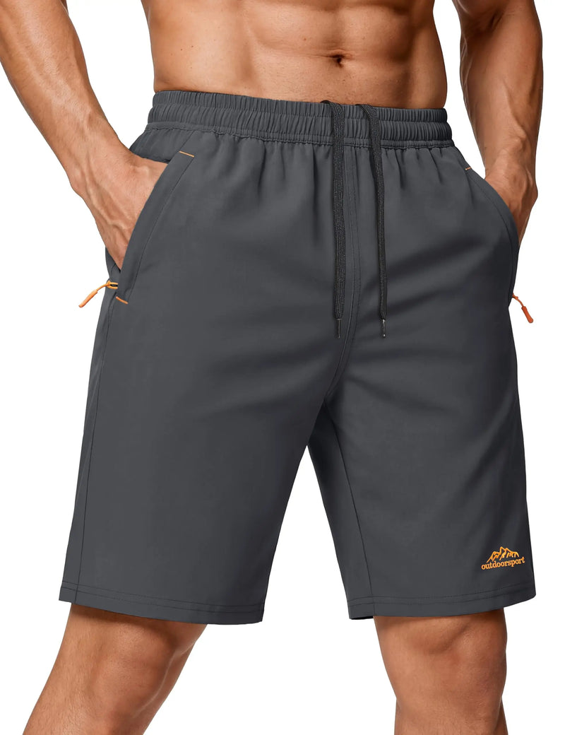 Men's 9" Quick Dry Running Gym Workout Shorts Lightweight Breathable Summer Shorts with 3 Zipper Pockets