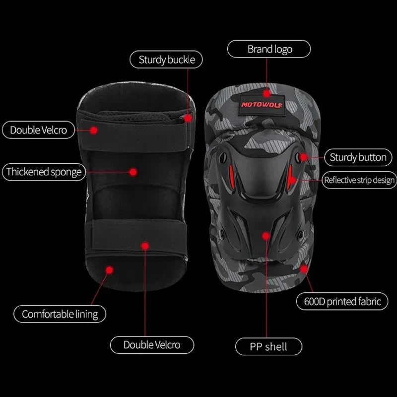 ឈុតការពារជង្គង់ម៉ូតូ Motowolf ឈុតការពារកែងដៃសម្រាប់ជិះលេងក្រៅផ្ទះបួនរដូវ ការពារការធ្លាក់ សម្រាប់បុរសស្ត្រី