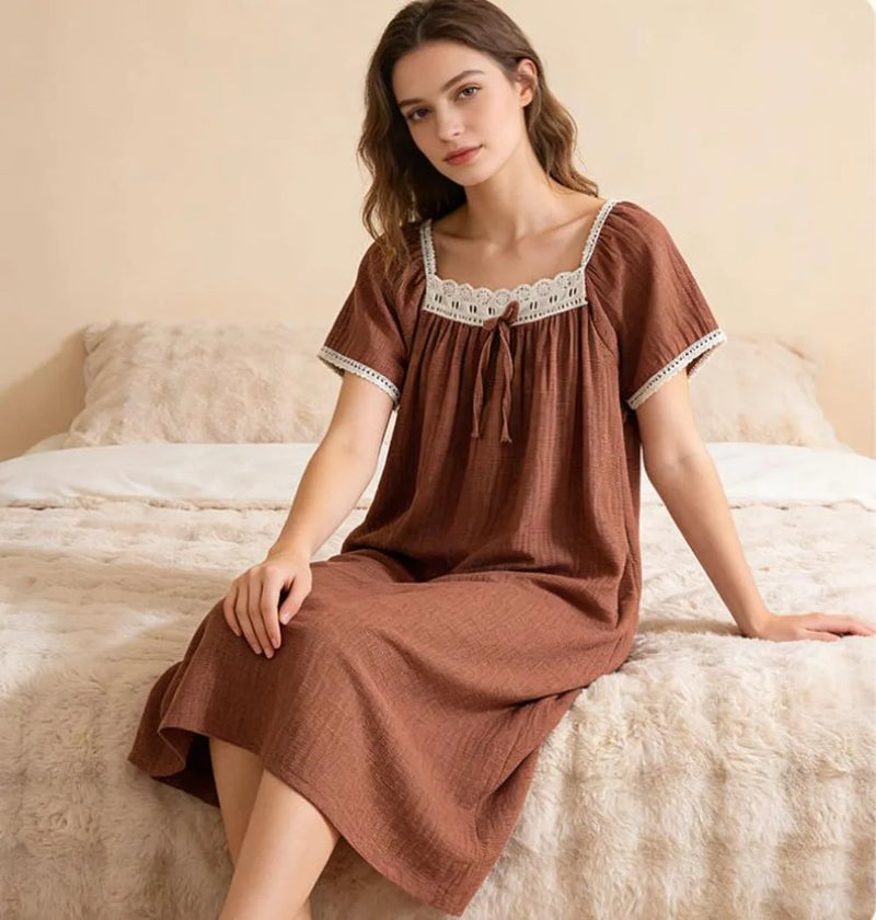Pure Cotton Loose Nightgown Woman Night Clothes Short Sleeve Summer Pajamas Dress Women's Sleepwear One Piece Homewear Nightie
