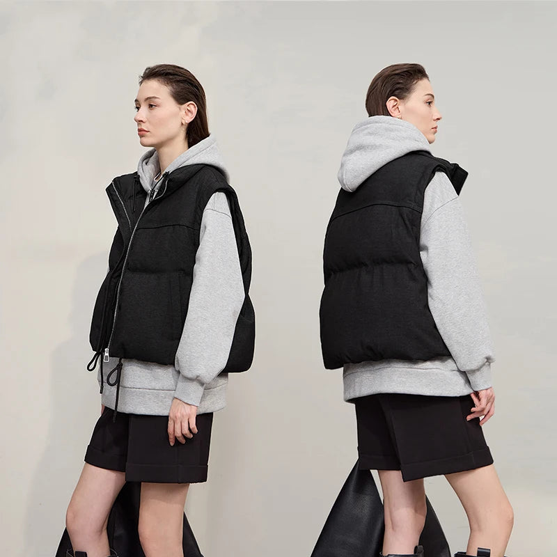 Amii Down Jacket For Woman 2026 Winter New Warm Zipper Removable Sleeves Ladies Clothes Loose Versatile Short Down Coats12544073