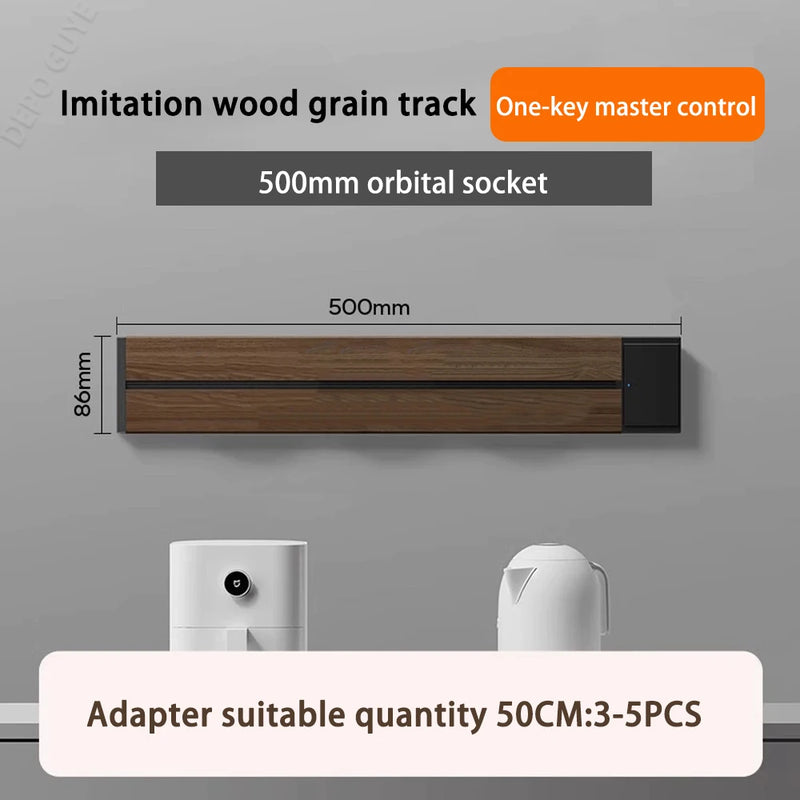 Imitation wood grain Rail Mobile Power Track Socket EU/Universal/UK/USB Type-C Kitchen Bathroom Office Wall Mounted Socket Plugs