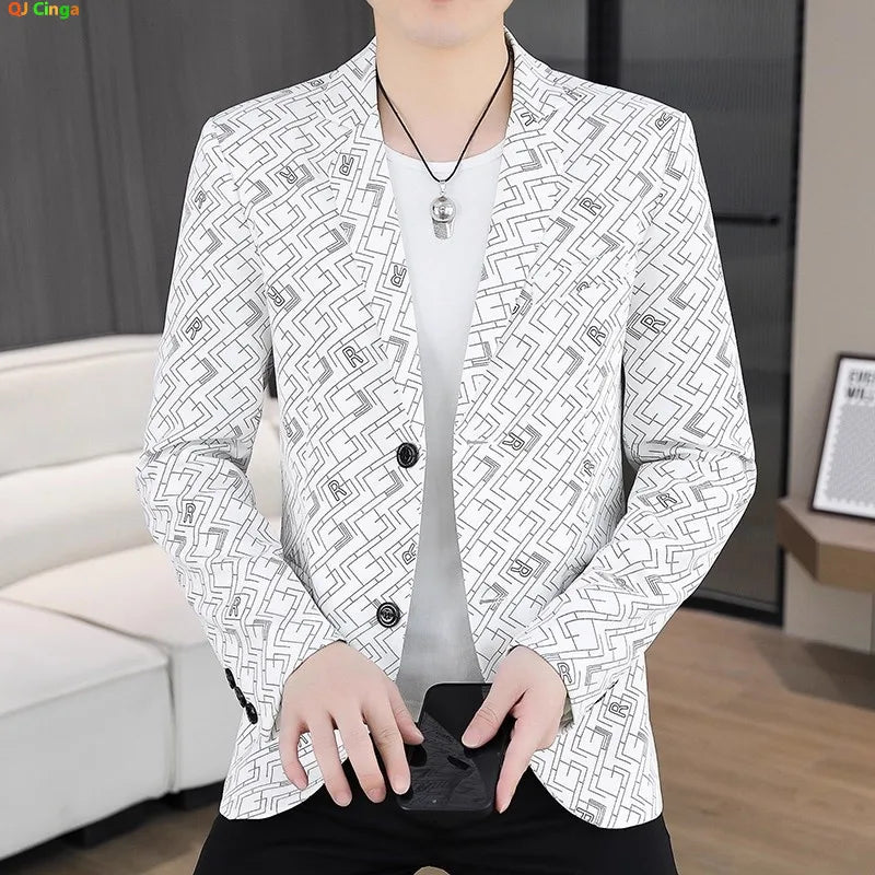 2026 Men's Long-sleeve Suit Jackets for Spring and Fall; Single-Breasted, V-neck Casual Blazers Available in White, Black, Khaki