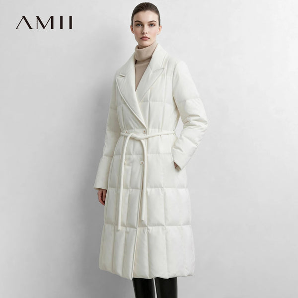 Amii Women's A-Line Down Jacket Lapel Collar Lightweight Warm Slim Fit Commuter Minimalist Women's Winter Down Jacket 12644006