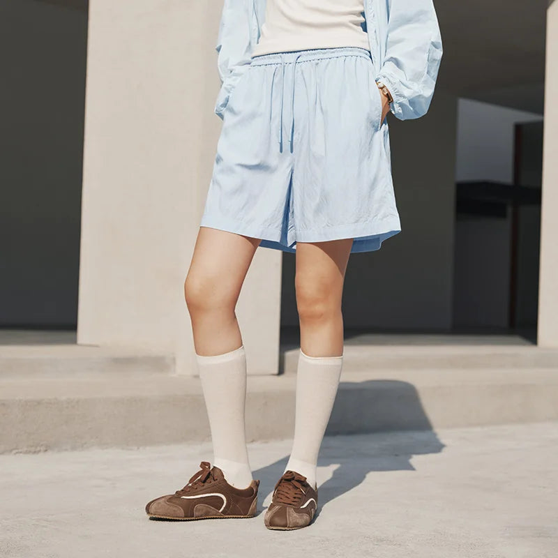 Semir Women Shorts Draping Ruffle Elastic Waist Loose Straight Shorts 2026 Summer Simple Casual