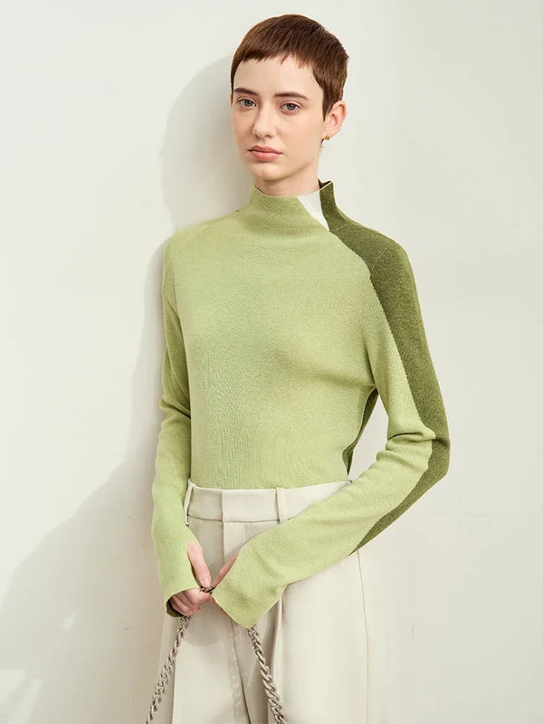 Amii Minimalism Women's Sweater 2026 Autumn New Basic Mock Neck Sweater for Woman Patchwork Slim Long Sleeve Tops Ladies12443133