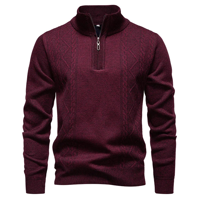 Men's Autumn Winter Quarter-Zip Pullover Sweater, Rib-Knit Stand Collar Design, Ideal for Casual Outings and Smart Daily Wear