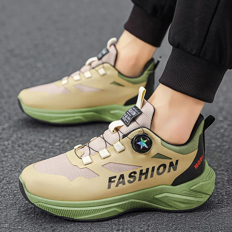 Men's rotating buckle casual sneakers four seasons new breathable lightweight outdoor running shoes students speed sport shoes