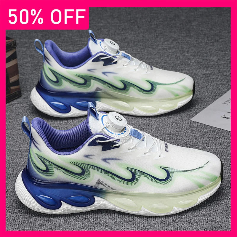 Men Sports Shoes New Breathable Rotating Buckle Fashion Wear-resistant Leather Street Anti Slip Lightweight Flat Running Shoes
