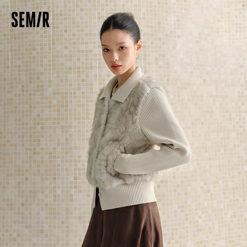 Semir Women Winter Jacket Plush Texture Panel Design Layered Look Turn Down Collar Minimal Style Versatile 2026 New